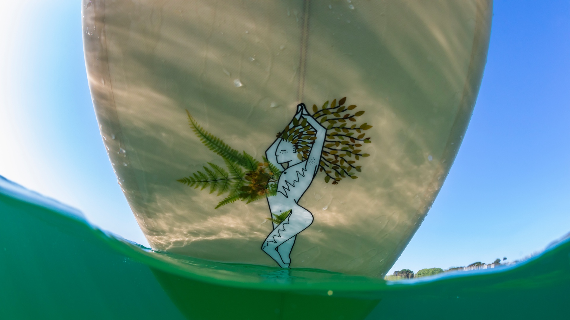 Detail of pressed plant material on Plant Lady surfboard